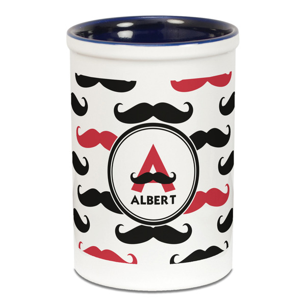 Mustache Print Pencil Holder - Blue