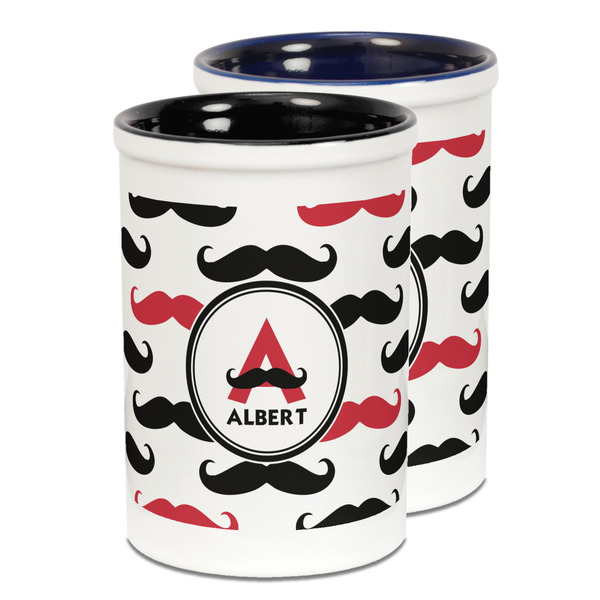 Custom Mustache Print Ceramic Pencil Holder - Large