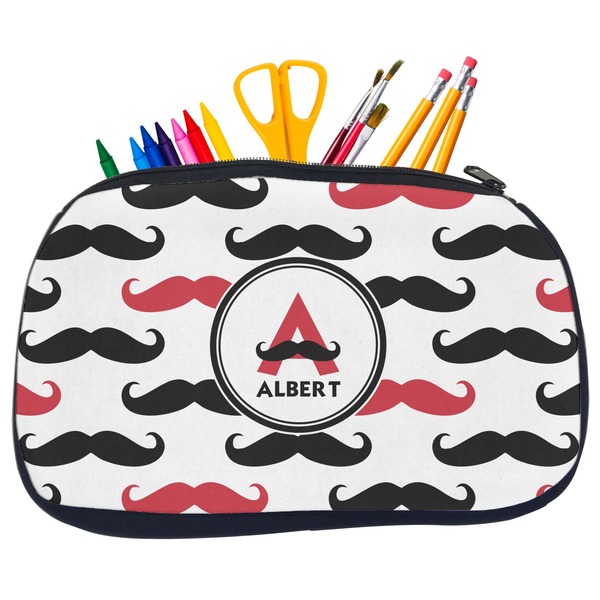 Mustache Print Pencil / School Supplies Bags - Medium