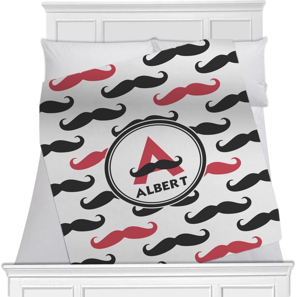 Custom Mustache Print Minky Blanket - Toddler / Throw - 60"x50" - Double Sided (Personalized)
