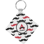 Mustache Print Diamond Plastic Keychain w/ Name and Initial