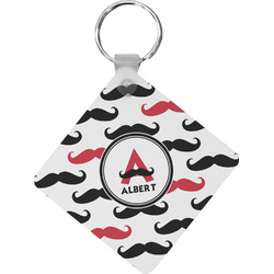 Mustache Print Diamond Plastic Keychain w/ Name and Initial
