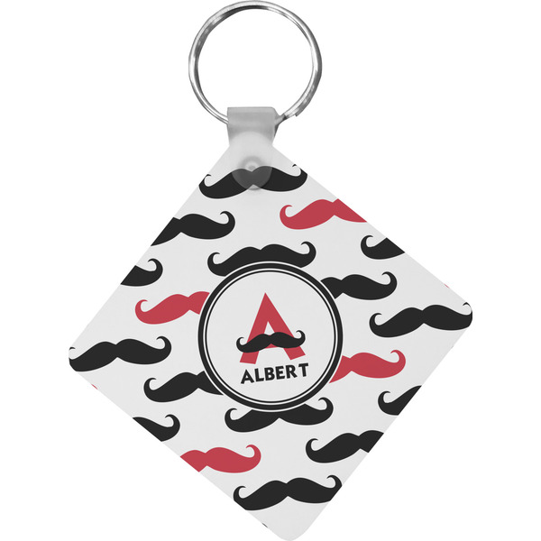 Custom Mustache Print Diamond Plastic Keychain w/ Name and Initial