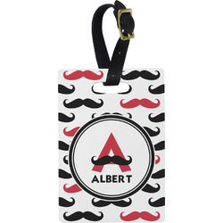 Mustache Print Plastic Luggage Tag - Rectangular w/ Name and Initial