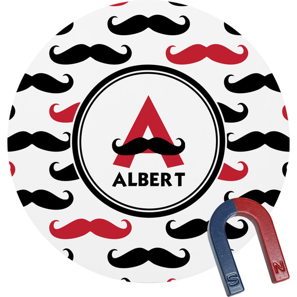 Custom Mustache Print Round Fridge Magnet (Personalized)