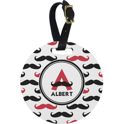 Mustache Print Plastic Luggage Tag - Round (Personalized)