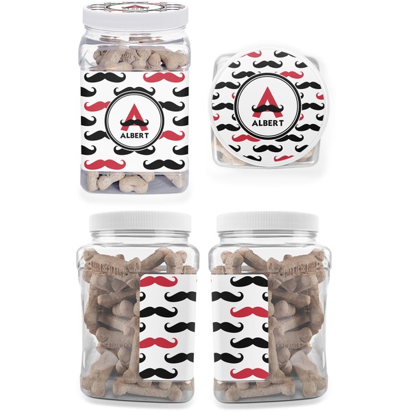Mustache Print Pet Treat Jar - Multiple Angles
