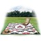 Mustache Print Picnic Blanket - with Basket Hat and Book - in Use