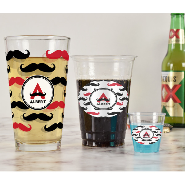 Mustache Print Pint Glass - Full Fill w Transparency - In Context