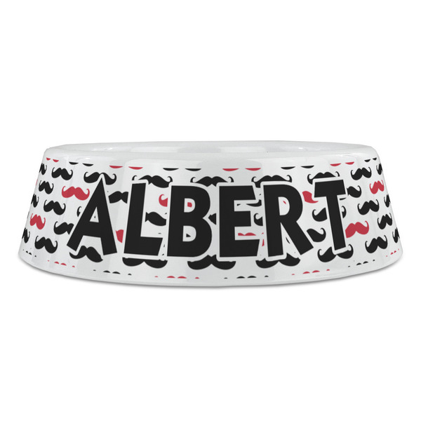 Mustache Print Plastic Pet Bowls - Large - FRONT
