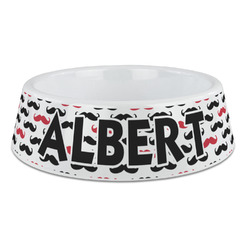 Mustache Print Plastic Dog Bowl - Large (Personalized)
