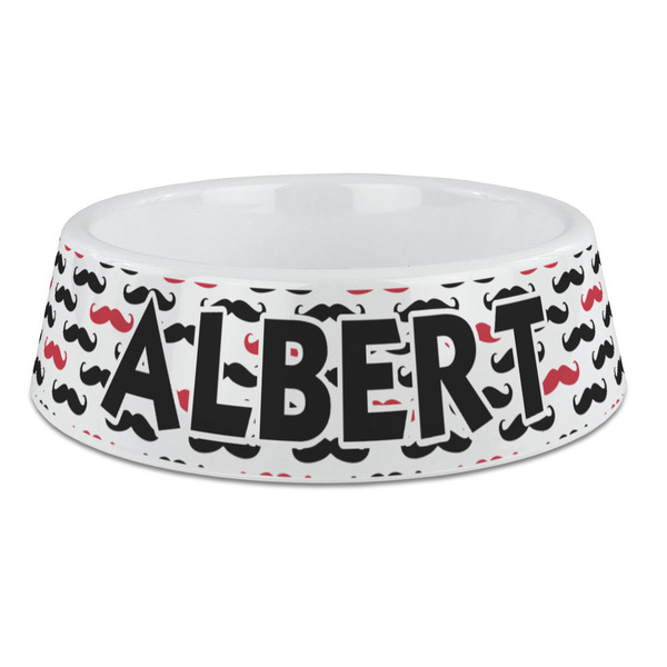 Custom Mustache Print Plastic Dog Bowl - Large (Personalized)
