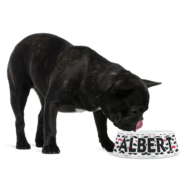 Mustache Print Plastic Pet Bowls - Medium - LIFESTYLE