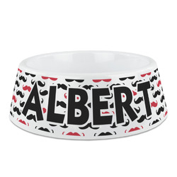 Mustache Print Plastic Dog Bowl (Personalized)