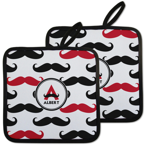 Custom Mustache Print Pot Holders - Set of 2 w/ Name and Initial