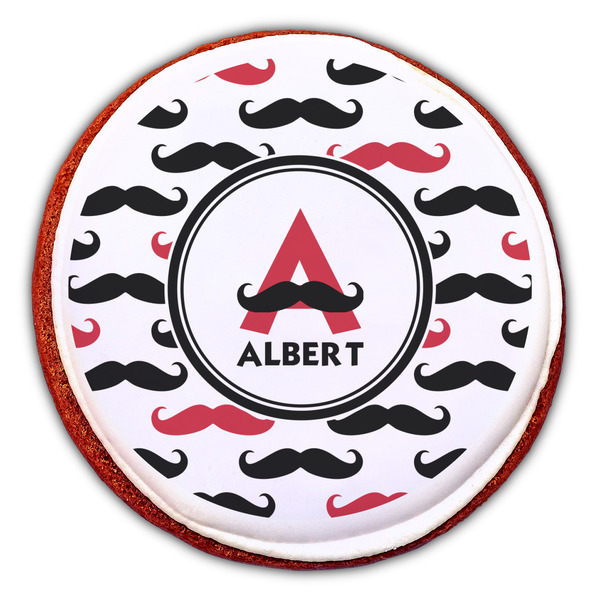 Mustache Print Printed Icing Circle - Large - On Cookie