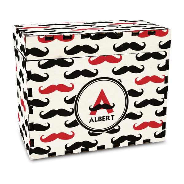 Custom Mustache Print Wood Recipe Box - Full Color Print (Personalized)
