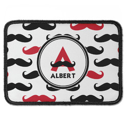 Mustache Print Iron On Rectangle Patch w/ Name and Initial