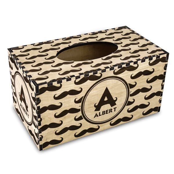 Custom Mustache Print Wood Tissue Box Cover - Rectangle (Personalized)