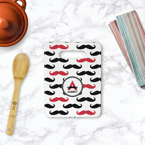 Mustache Print Rectangle Trivet with Handle - LIFESTYLE