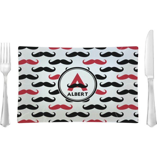 Custom Mustache Print Rectangular Glass Lunch / Dinner Plate - Single or Set (Personalized)
