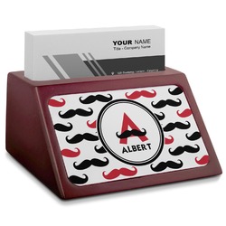 Mustache Print Red Mahogany Business Card Holder (Personalized)