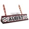 Mustache Print Red Mahogany Nameplates with Business Card Holder - Angle
