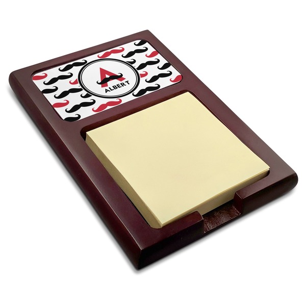 Custom Mustache Print Red Mahogany Sticky Note Holder (Personalized)