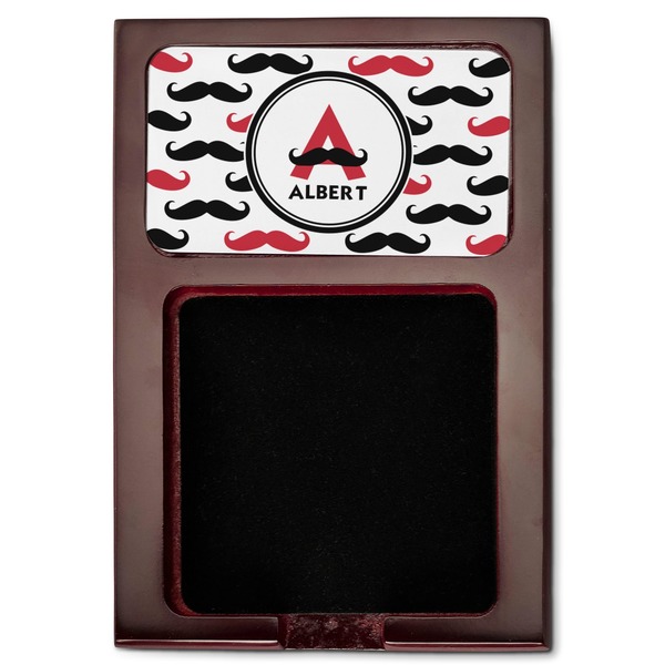 Mustache Print Red Mahogany Sticky Note Holder - Flat