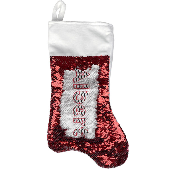 Custom Mustache Print Reversible Sequin Stocking - Red (Personalized)