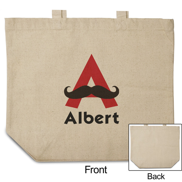 Mustache Print Reusable Cotton Grocery Bag - Front & Back View