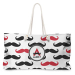 Mustache Print Large Tote Bag with Rope Handles (Personalized)