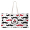 Mustache Print Large Rope Tote Bag - Front View