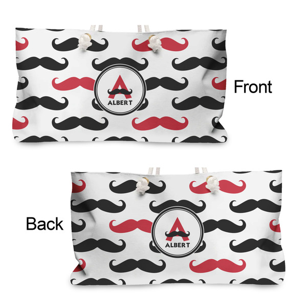 Mustache Print Large Rope Tote - From & Back View