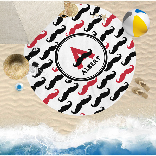 Mustache Print Round Beach Towel Lifestyle
