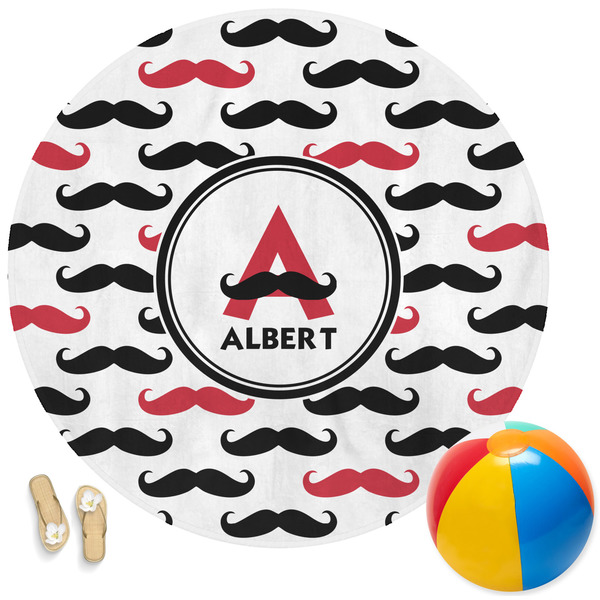 Custom Mustache Print Round Beach Towel (Personalized)