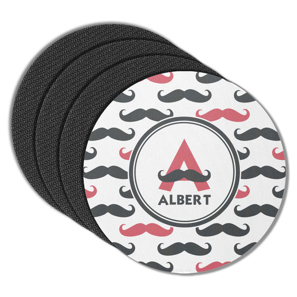 Custom Mustache Print Round Rubber Backed Coasters - Set of 4 (Personalized)
