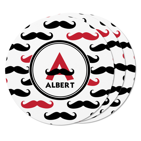 Mustache Print Round Fridge Magnet - THREE