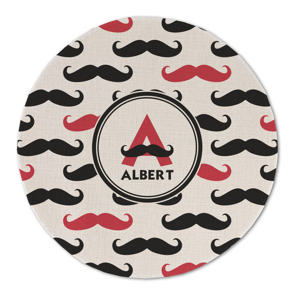 Mustache Print Round Linen Placemats - FRONT (Double Sided)