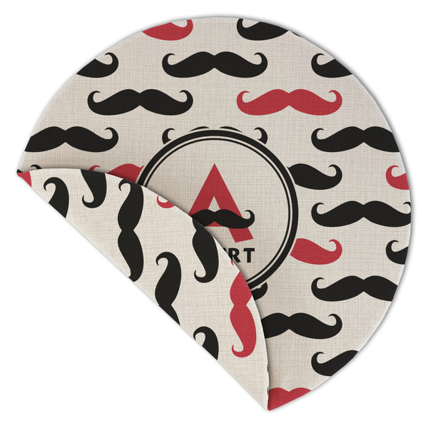 Mustache Print Round Linen Placemats - Front (folded corner double sided)