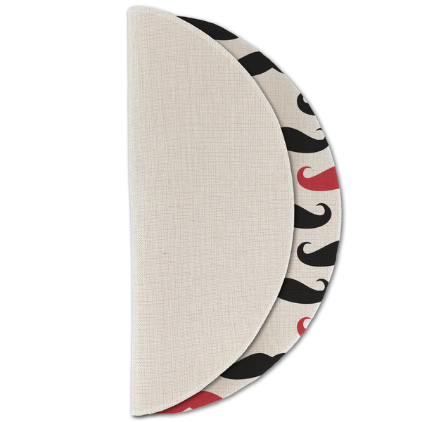 Mustache Print Round Linen Placemats - HALF FOLDED (single sided)