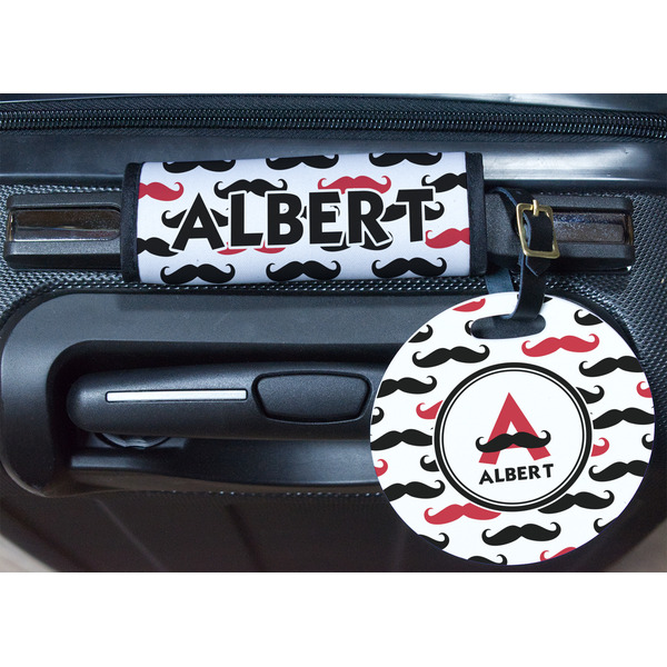 Mustache Print Round Luggage Tag & Handle Wrap - In Context