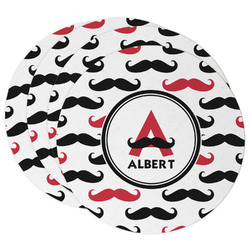 Mustache Print Round Paper Coasters w/ Name and Initial