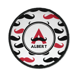 Mustache Print Iron On Round Patch w/ Name and Initial