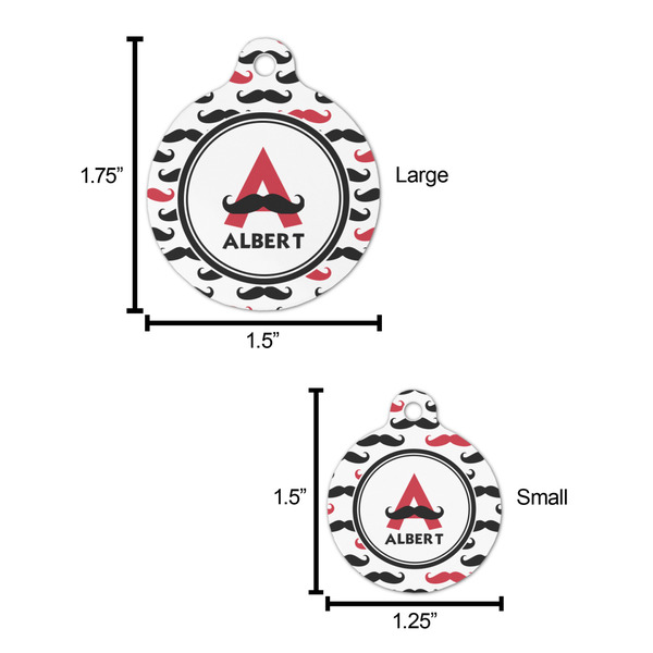 Mustache Print Round Pet ID Tag - Large - Comparison Scale