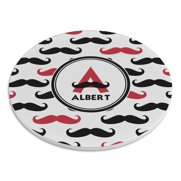 Mustache Print Round Stone Trivet - Angle View