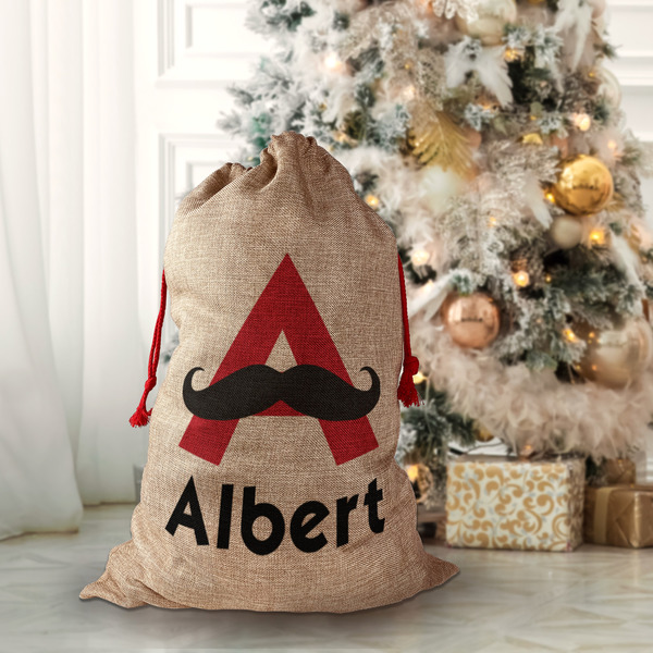 Mustache Print Santa Bag - Front (stuffed)