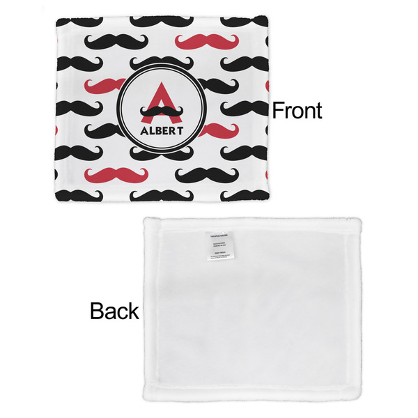 Mustache Print Security Blanket - Front & White Back View