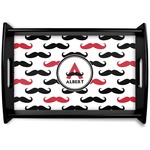 Mustache Print Black Wooden Tray - Small (Personalized)