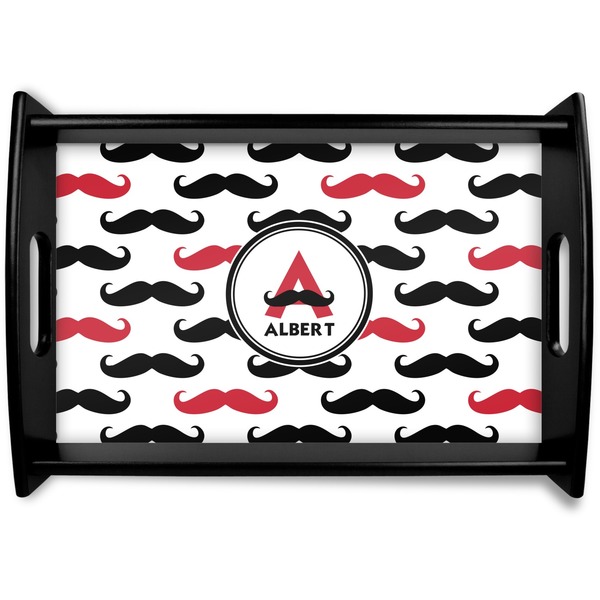 Custom Mustache Print Black Wooden Tray - Small (Personalized)